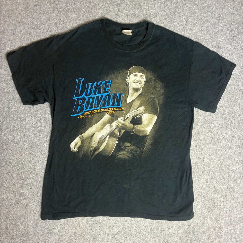 VTG Luke Bryan Shirt Mens Large Black Excellent 2013 Dirt Road Diaries Tour